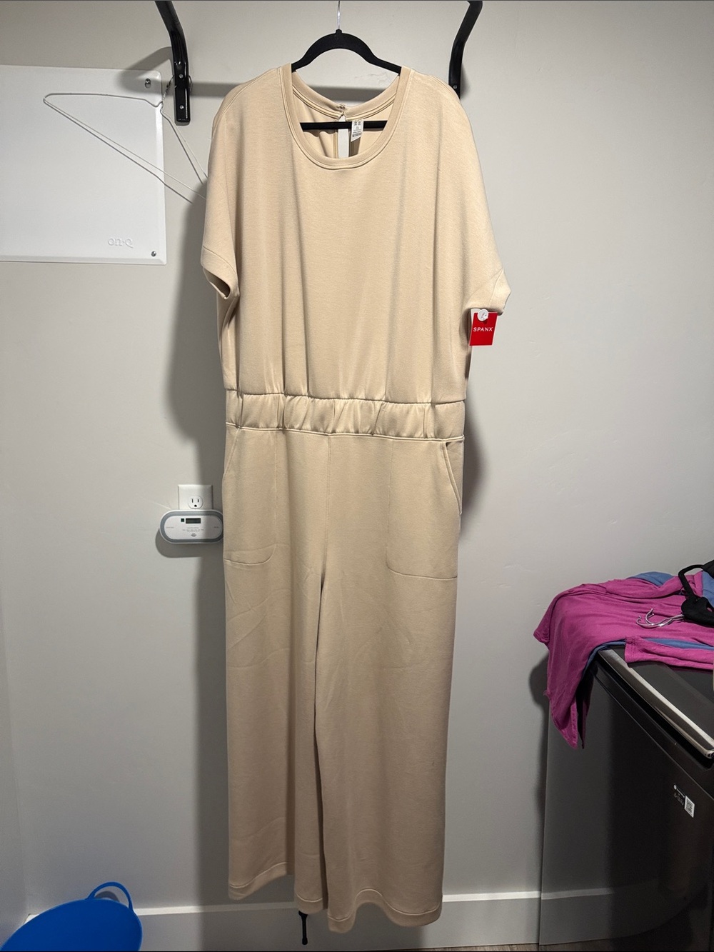 SPANX Beige Short-Sleeve Wide-Leg Jumpsuit
